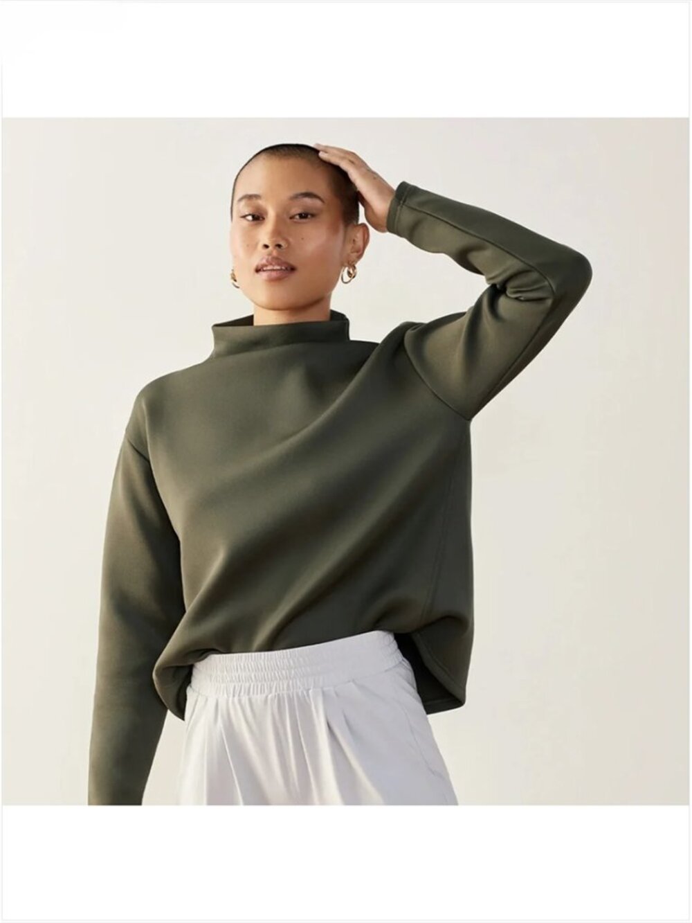 ADAY Womens Like A Boss Pullover L Moss Sweatshirt Mock Neck Long Sleeve